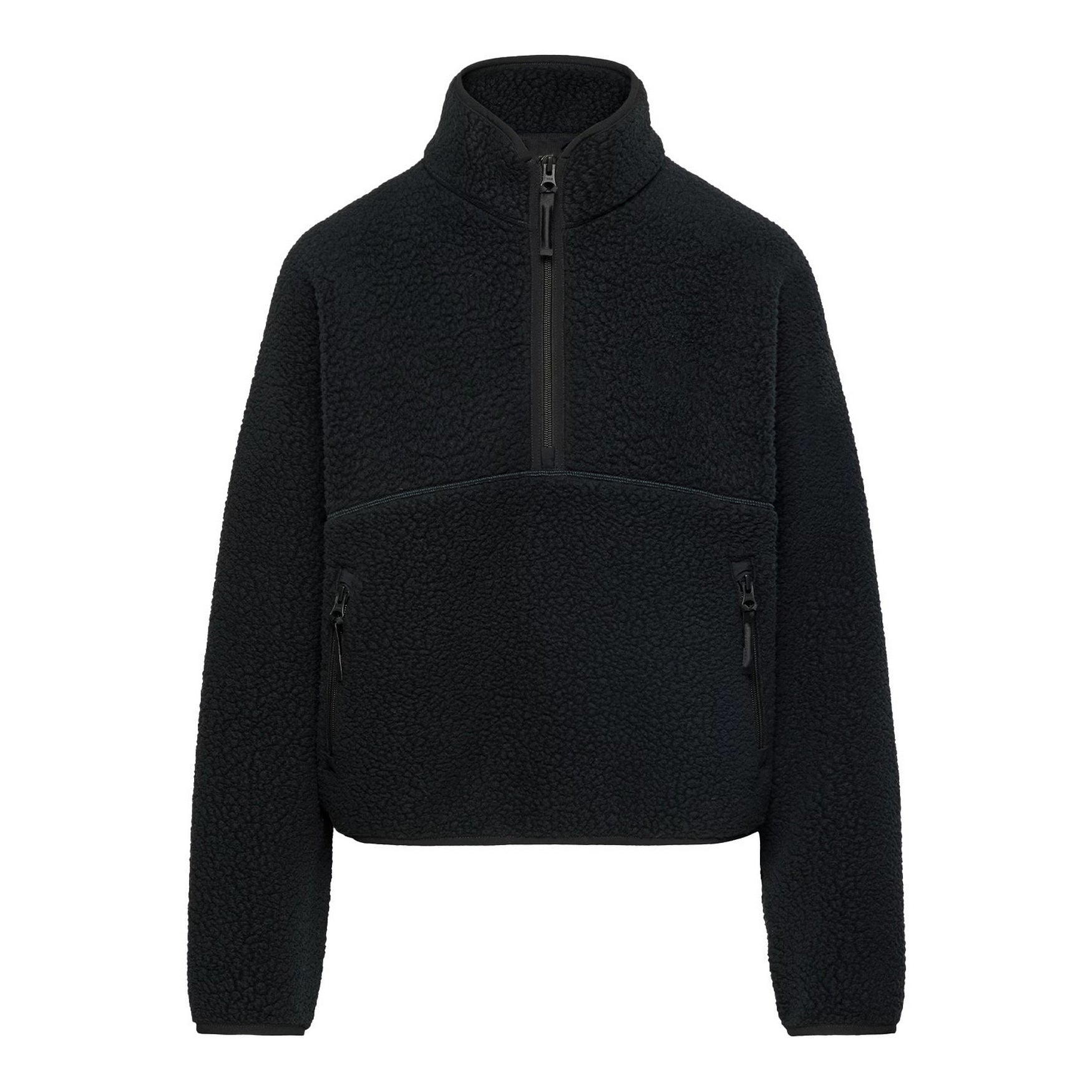 Womens Cropped Half Zip Fleece Sweatshirts Fuzzy Warm Sherpa Pullover Varsity Jackets with Zipper Pockets