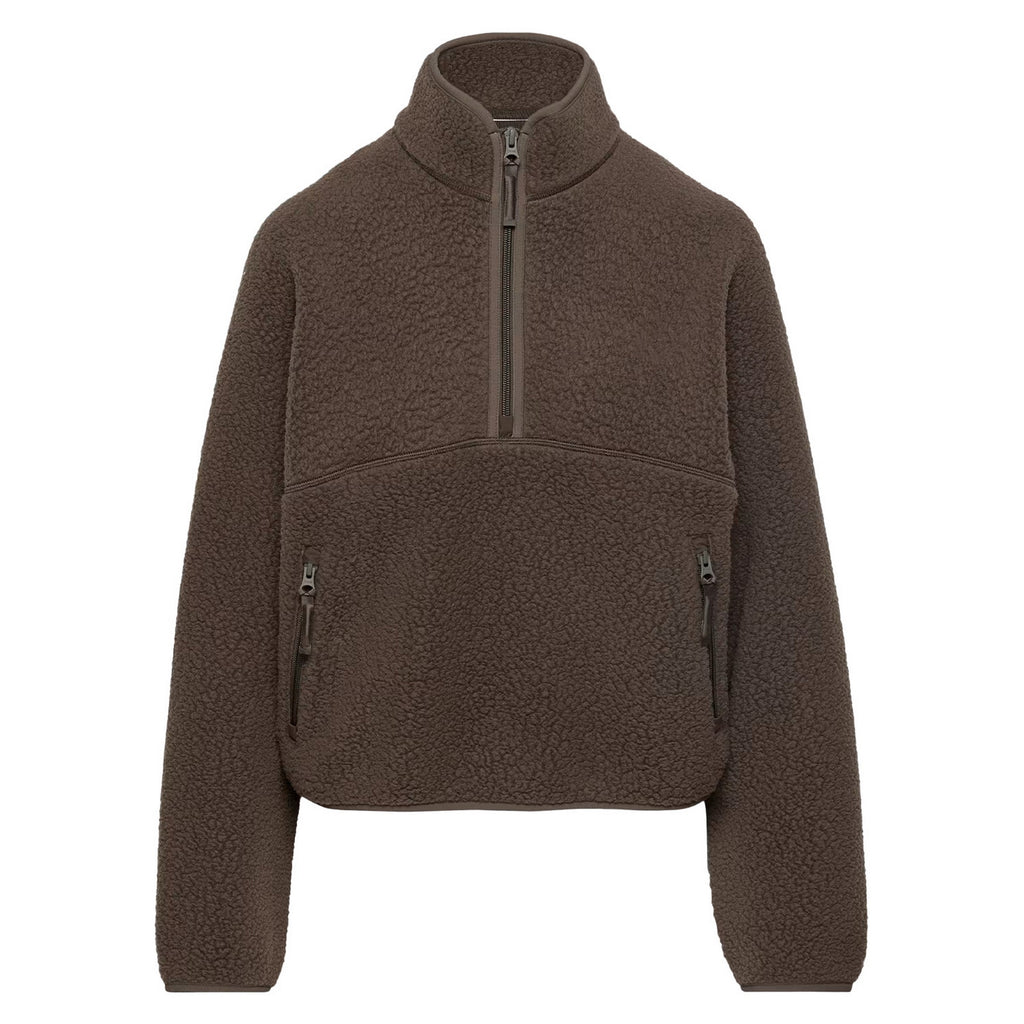 Womens Cropped Half Zip Fleece Sweatshirts Fuzzy Warm Sherpa Pullover Varsity Jackets with Zipper Pockets