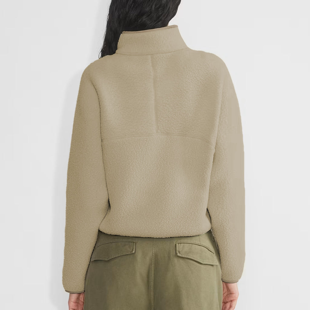 Womens Cropped Half Zip Fleece Sweatshirts Fuzzy Warm Sherpa Pullover Varsity Jackets with Zipper Pockets