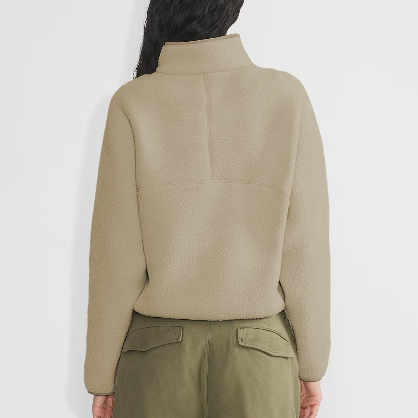 Womens Cropped Half Zip Fleece Sweatshirts Fuzzy Warm Sherpa Pullover Varsity Jackets with Zipper Pockets
