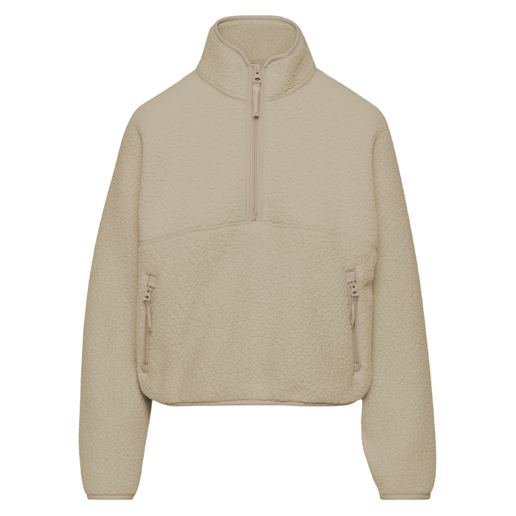 Womens Cropped Half Zip Fleece Sweatshirts Fuzzy Warm Sherpa Pullover Varsity Jackets with Zipper Pockets