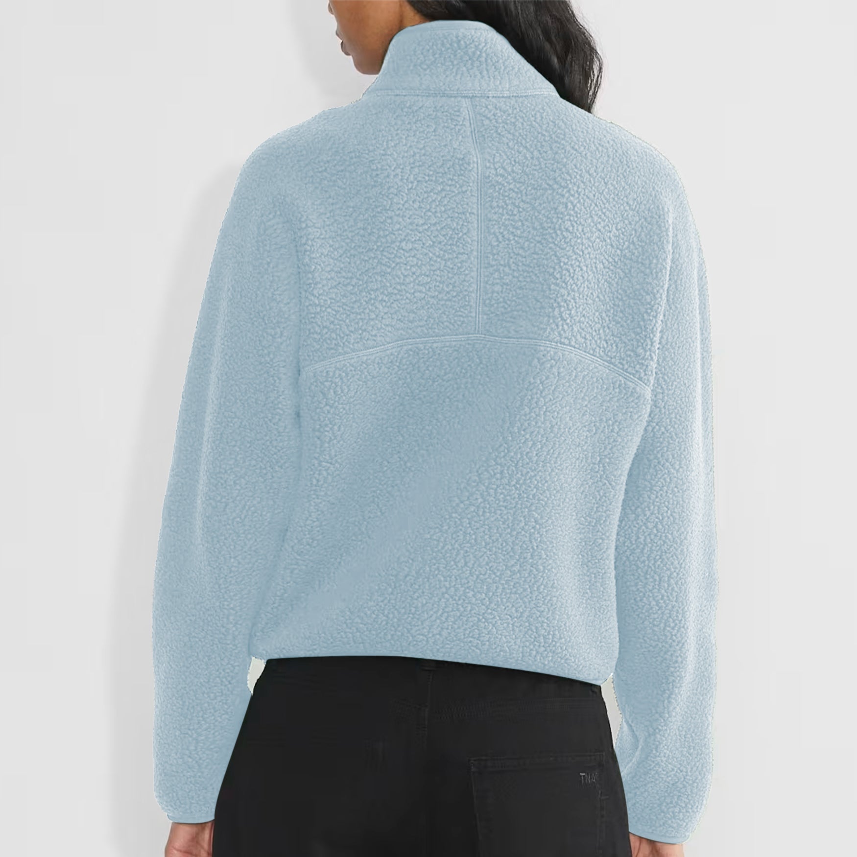 Womens Cropped Half Zip Fleece Sweatshirts Fuzzy Warm Sherpa Pullover Varsity Jackets with Zipper Pockets
