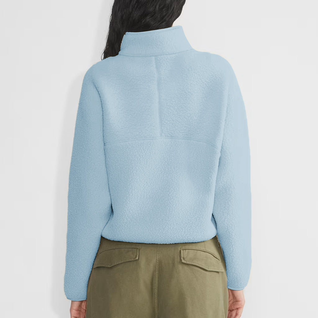 Womens Cropped Half Zip Fleece Sweatshirts Fuzzy Warm Sherpa Pullover Varsity Jackets with Zipper Pockets