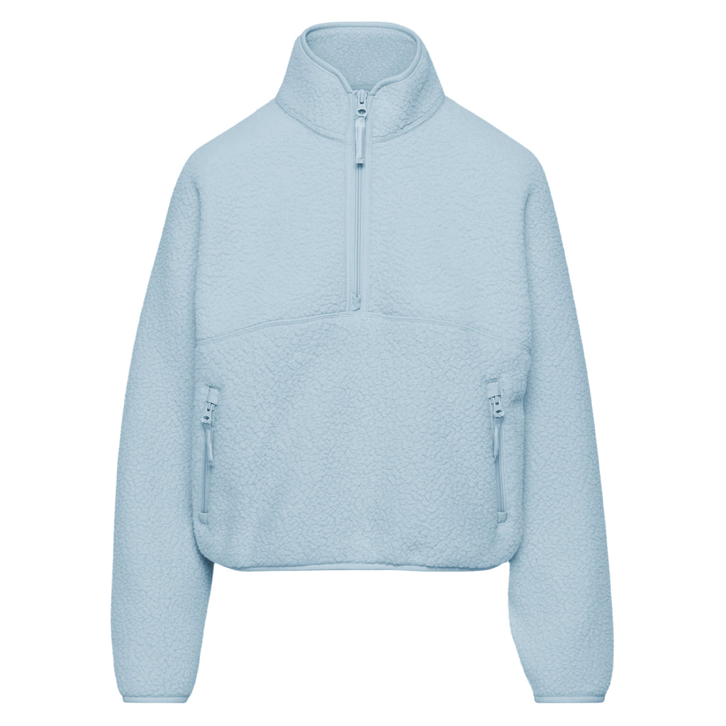 Womens Cropped Half Zip Fleece Sweatshirts Fuzzy Warm Sherpa Pullover Varsity Jackets with Zipper Pockets