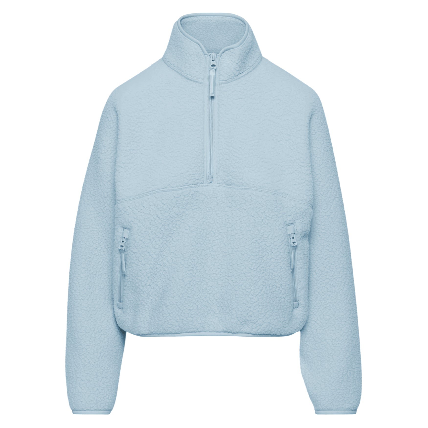Womens Cropped Half Zip Fleece Sweatshirts Fuzzy Warm Sherpa Pullover Varsity Jackets with Zipper Pockets