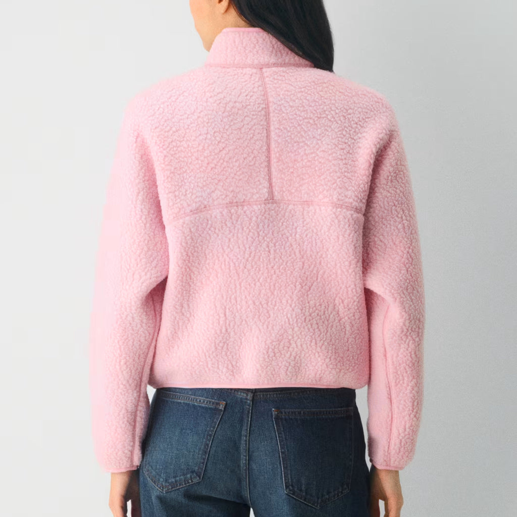 Womens Cropped Half Zip Fleece Sweatshirts Fuzzy Warm Sherpa Pullover Varsity Jackets with Zipper Pockets