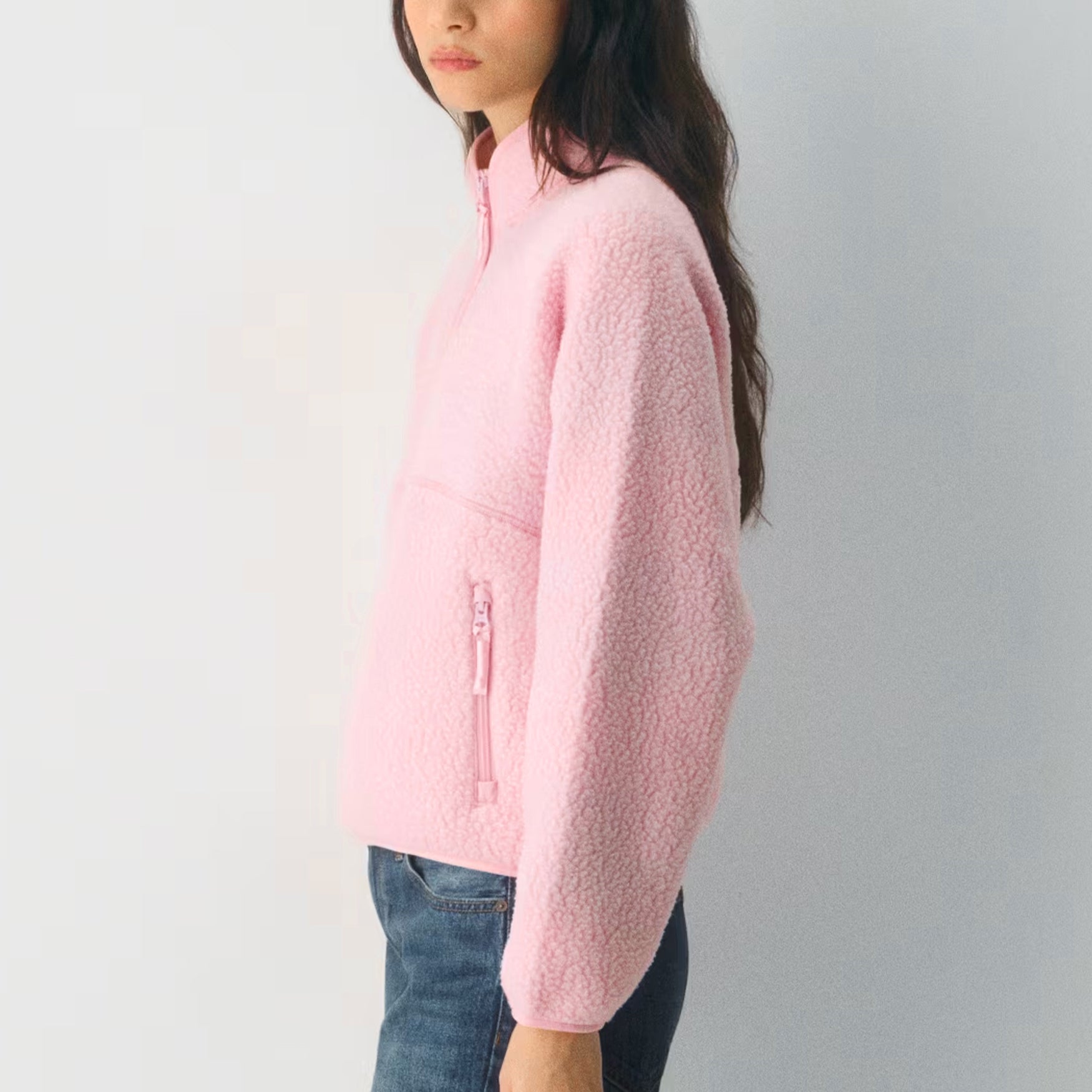 Womens Cropped Half Zip Fleece Sweatshirts Fuzzy Warm Sherpa Pullover Varsity Jackets with Zipper Pockets