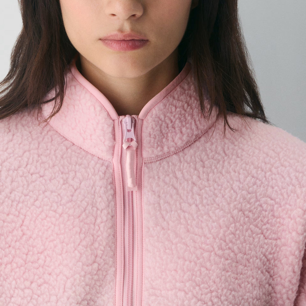 Womens Cropped Half Zip Fleece Sweatshirts Fuzzy Warm Sherpa Pullover Varsity Jackets with Zipper Pockets