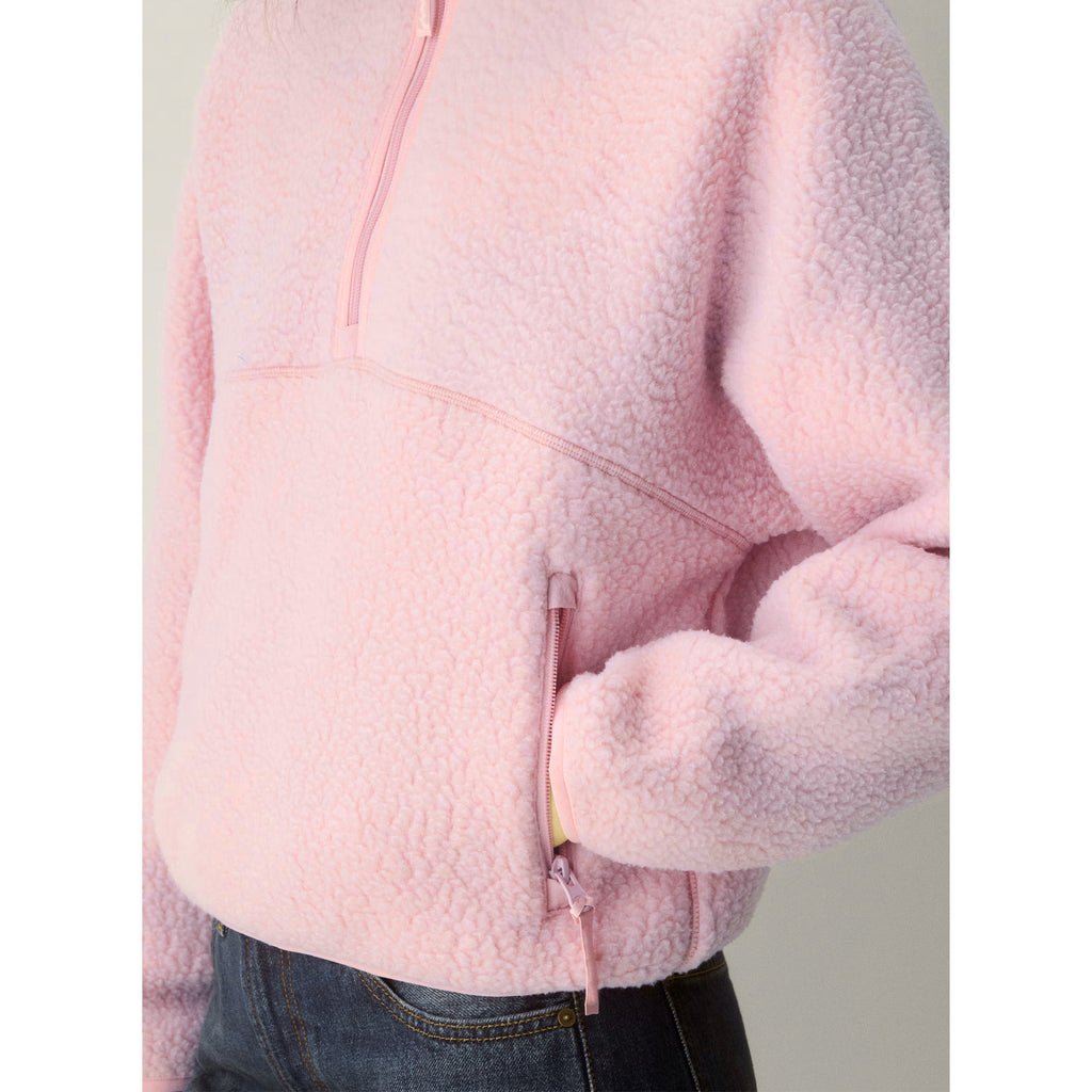 Womens Cropped Half Zip Fleece Sweatshirts Fuzzy Warm Sherpa Pullover Varsity Jackets with Zipper Pockets